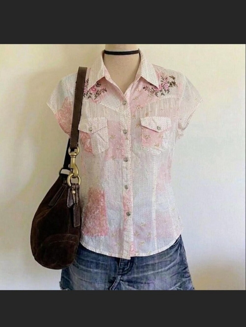 Y2k Early 2000s Cotton Pearl Snap Embroidered FANG top Size Medium